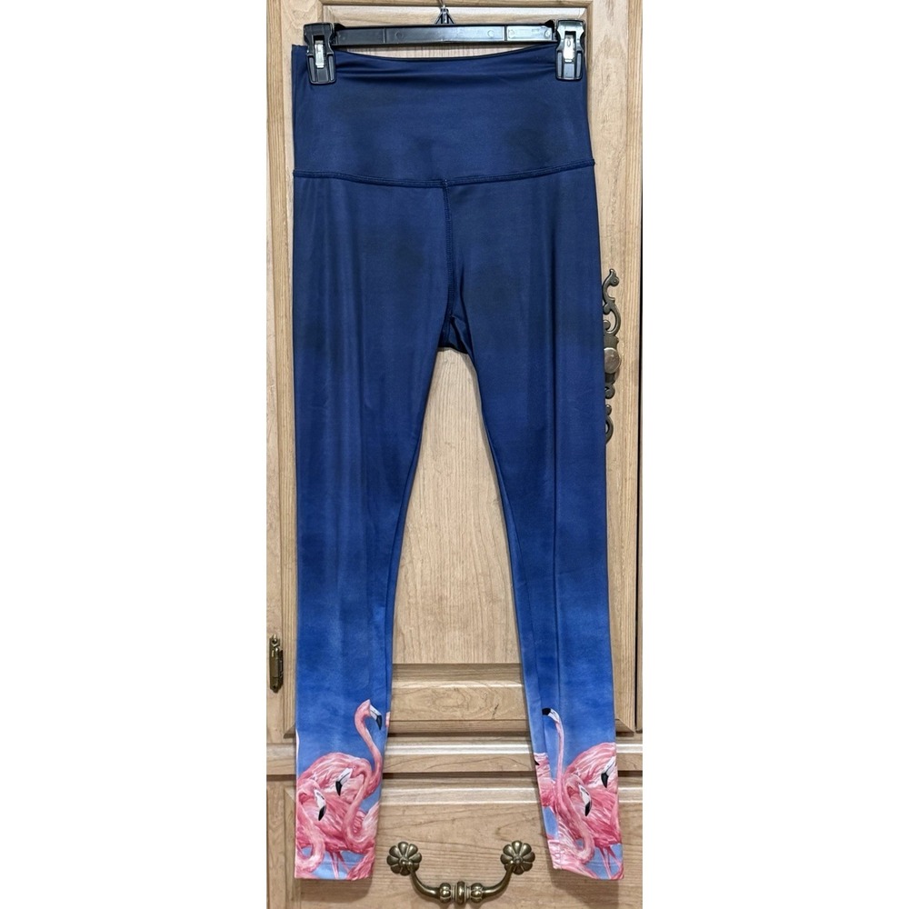 Beyond Yoga High Waisted Leggings Women's Size Small Blue Pink Flamingo Yoga Gym